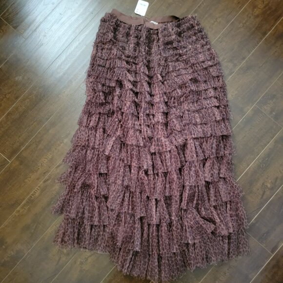 Free People Return of The Ruffle Maxi Skirt Womens S Leopard Whimsical Fairy - Picture 2 of 5